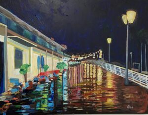 “Night Reflections At The Marina” Original Acrylic Painting
